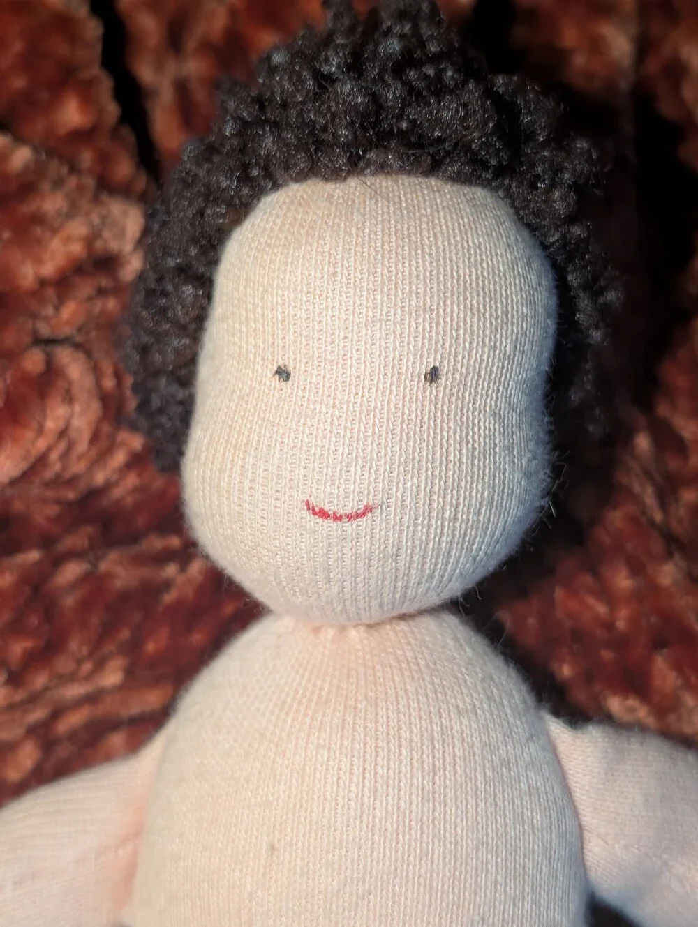 Lovevery Soft Knit Avery Doll Dark Brown Curly Hair Montessori Gender Neutral